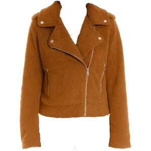Max Studio Women's Tan Sherpa Moto Jacket